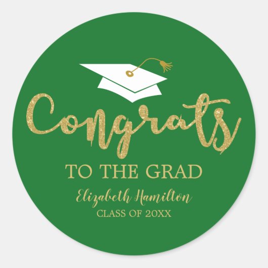 Glückwunsch zum Grand Gold Glitzer Chic Abschluss Runder Aufkleber (Vorderseite)