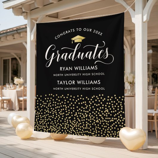 Glückwunsch Zwei Absolventen Black Gold Confetti P Wandteppich