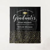 Glückwunsch Zwei Absolventen Black Gold Confetti P Wandteppich (Vorderseite)