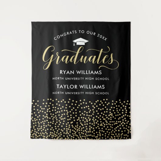 Glückwunsch Zwei Absolventen Black Gold Confetti P Wandteppich (Vorderseite)