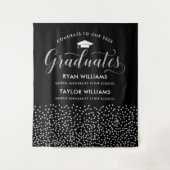 Glückwunsch Zwei Absolventen Black Silver Confetti Wandteppich (Vorderseite)