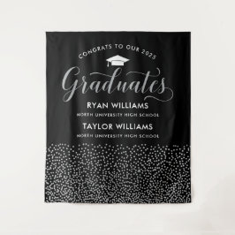 Glückwunsch Zwei Absolventen Black Silver Confetti Wandteppich