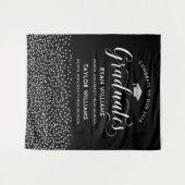 Glückwunsch Zwei Absolventen Black Silver Confetti Wandteppich (Vorderseite (Horizontal))