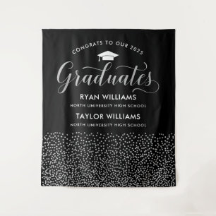 Glückwunsch Zwei Absolventen Black Silver Confetti Wandteppich