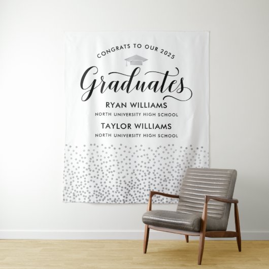 Glückwunsch Zwei Absolventen Silver Confetti Party Wandteppich (Beispiel)