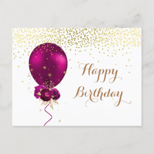 Glückwunschballon mit floralem Funkeln zum Geburts Postkarte