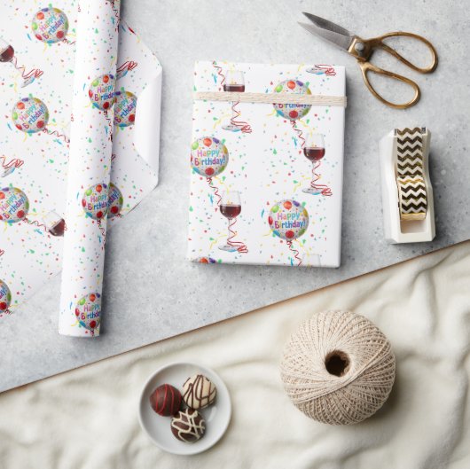 Glückwunschballons mit rotem Wein Geschenkpapier (Kunsthandwerk)