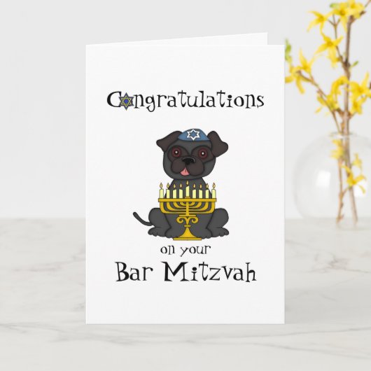 Glückwünsche auf Ihrem Bar Mitzvah-Mops Hund Karte (Gelbe Blume)