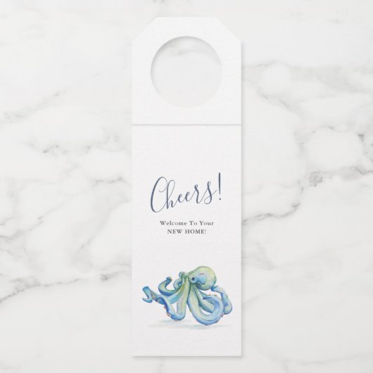 Glückwünsche auf Ihrer neuen Zuhause-Oktopus-Weinm Flaschenanhänger (Vorderseite)