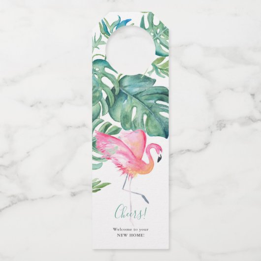 Glückwünsche auf Ihrer neuen Zuhause Rosa Flamingo Flaschenanhänger (Vorderseite)