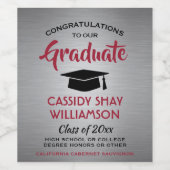 Glückwünsche der Graduierungsparty mit grauem Rot  Weinetikett (Einzelnes Label)