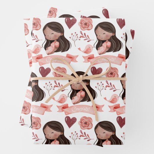 Glückwünsche, die Papierblätter umblättern Geschenkpapier Set (Beispiel)