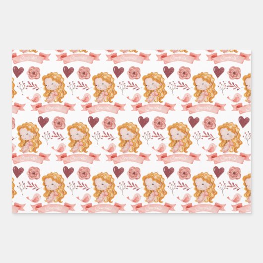 Glückwünsche, die Papierblätter umblättern Geschenkpapier Set (Vorderseite 3)