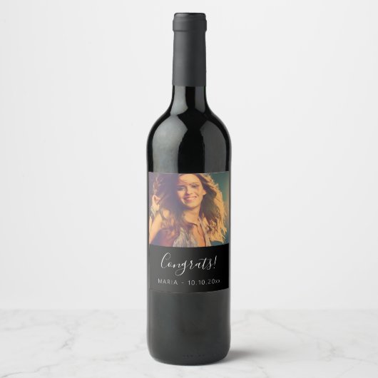 Glückwünsche für benutzerdefinierte Foto-Skript-Pa Weinetikett (Vorderseite)