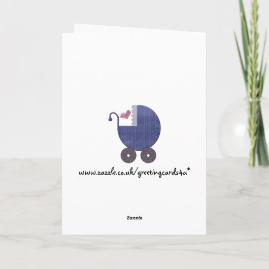 Glückwünsche für New Baby Boy with Blue Pram Art Karte (Rückseite)