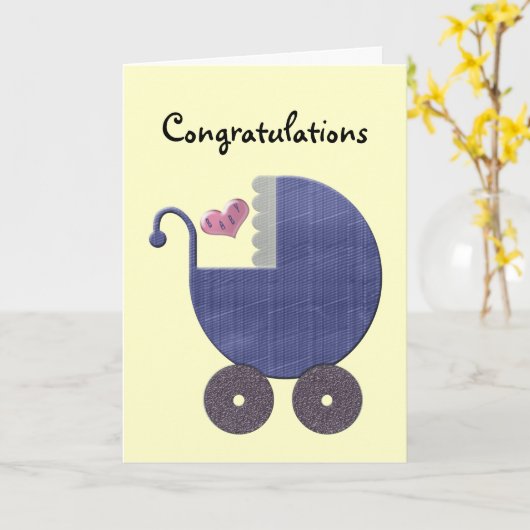 Glückwünsche für New Baby Boy with Blue Pram Art Karte (Gelbe Blume)