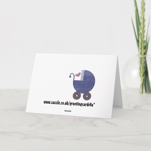 Glückwünsche für New Baby Boy with Blue Pram Art Karte (Rückseite)