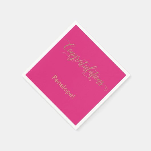 Glückwünsche Gold Glitzer Typografie Hot Pink Serviette (Ecke)