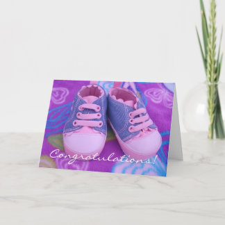 Glückwünsche! Grußkarten rosa Babyschuhe Karte