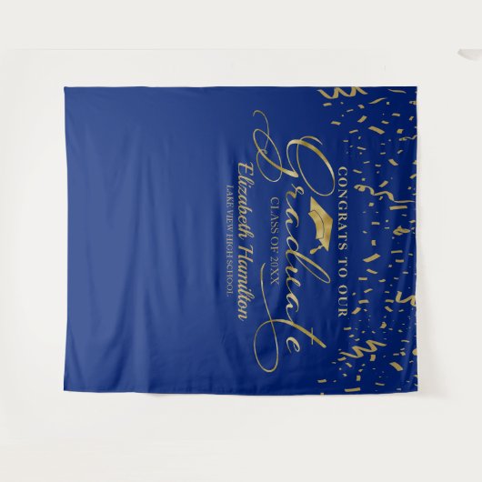 Glückwünsche in den goldfarbenen und blauen Hinter Wandteppich (Vorderseite (Horizontal))