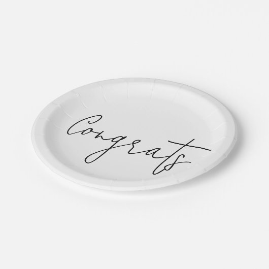 Glückwünsche in Weiß Pappteller (Schrägansicht)