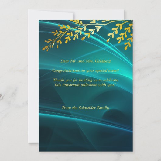Glückwünsche Mazal Tov Gold Blätter auf Aquamarine Dankeskarte (Rückseite)