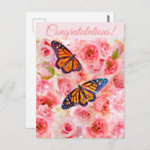 Glückwünsche Rosa Aquarellfarben Rose und Schmette Postkarte (Vorne/Hinten)