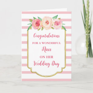 Glückwünsche zur Hochzeit der Nichte mit rosa Blum Karte