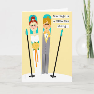 Glückwünsche zur süßen Hochzeit für das Schneeski- Karte