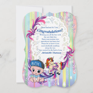 Glückwunschkarte Baby Boy Bubbles & Unicorns Einladung