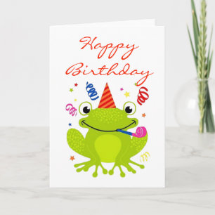 Glückwunschkarte - Frosch feiert Geburtstag Karte