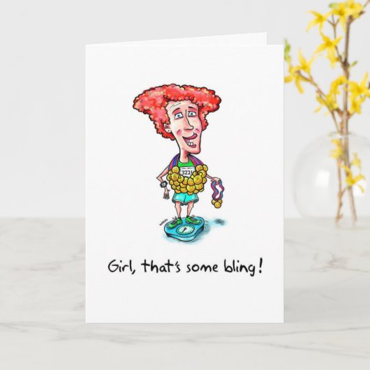 Glückwunschkarte für Marathoner - Bling Karte (Gelbe Blume)