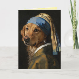 Glückwunschkarte Golden Retrieve mit Perlenohrring Karte