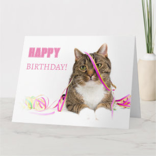 Glückwunschkarte Katze mit Luftschlangen Karte