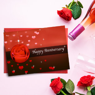 Glückwunschkarte zum Jubiläum Rose & Herzen mit Gl Karte