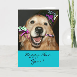 Glückwunschkarte zum Neujahr mit Golden Retriever Feiertagskarte