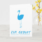 Glückwunschkarte zur Geburt: Flamingo blau Karte (Gelbe Blume)