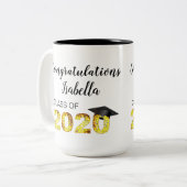 Glückwunschklasse 2020 Personalisierter Name Zweifarbige Tasse (Vorderseite Links)