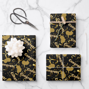 Glückwunschs Black Gold Confetti Balloons Feier Geschenkpapier Set