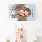 Glückwunschs Blue Script Foto Abschluss Banner (Insitu)