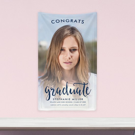 Glückwunschs Blue Script Foto Abschluss Banner