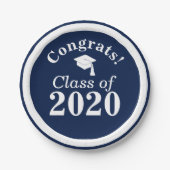 Glückwunschs Class of 2024 Navy White Pappteller (Vorderseite)