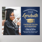 Glückwunschs Foto Brushed Navy Blue & Gold Abschlu Poster (Vorne)