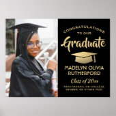 Glückwunschs Foto Eleganter Schwarz-Gold-Abschluss Poster (Vorne)