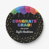 Glückwunschs Grad Balloons Gold Confetti Abschluss Pappteller (Vorderseite)