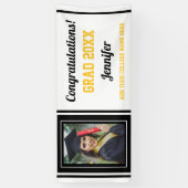 Glückwunschs Grad Black Gold White Foto Abschluss Banner (Vertikal)