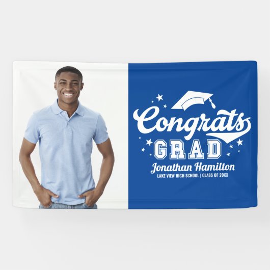 Glückwunschs Grad Blue Graduation Party Foto Banner (Horizontal)
