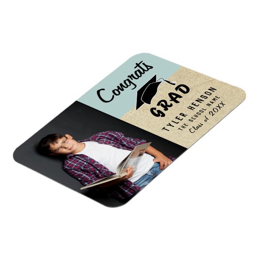 Glückwunschs Grad Blue Rustikales Foto Abschluss Magnet (Linke Seite)