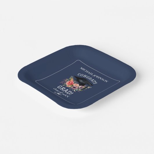 Glückwunschs Grad Blumenmarineblau Party Pappteller (Gewinkelt)