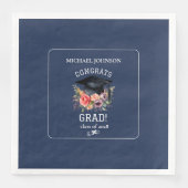 Glückwunschs Grad Blumenmarineblau Party Serviette (Vorderseite)